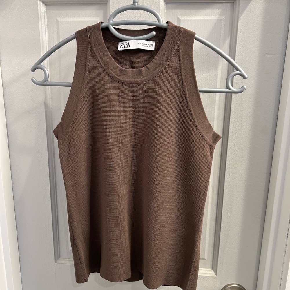 Zara olive green sleeveless knit top